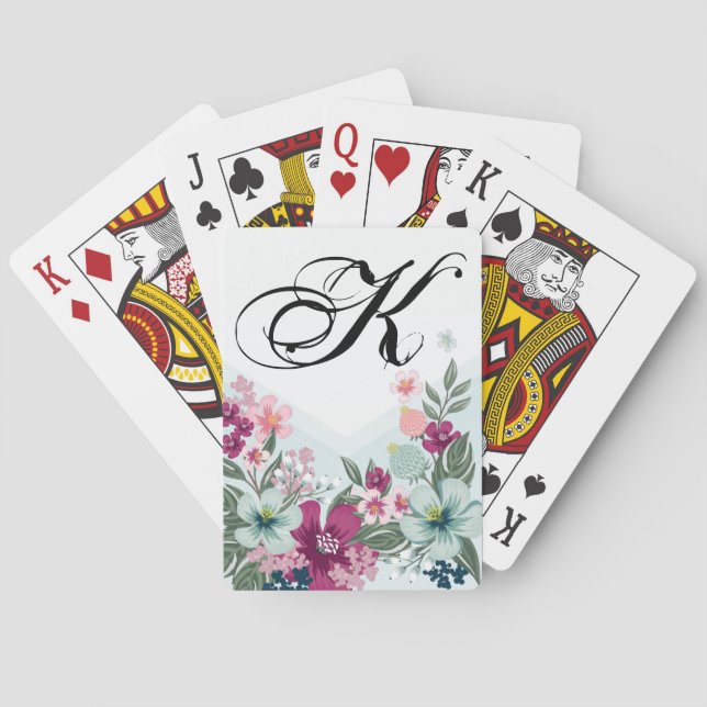 Personalised Playing Cards Tropical Flower on Blue (Back)