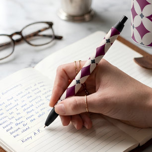 Personalised Plum & Cream Encaustic Tile Monogram Black Ink Pen