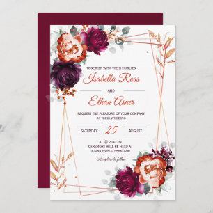 Personalised Plum, Mauve and Orange Wedding Invitation