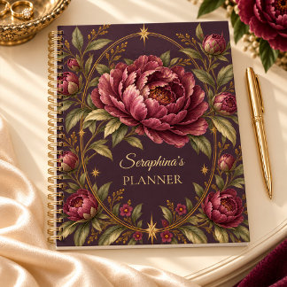 Personalised Plum Peony Gold Botanical Planner