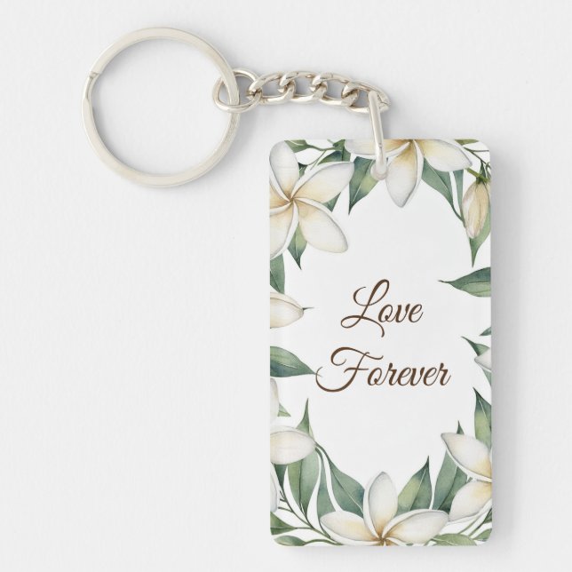 Personalised Plumeria, Love Forever Key Ring (Front)