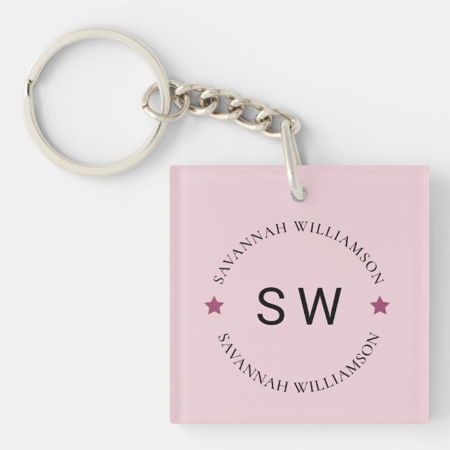 Personalised plush pink minimalistic  key ring (Front)