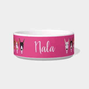 Personalised Podenco Dog Faces Pink Bowl