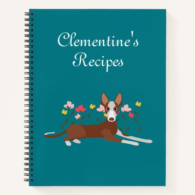 Personalised Podenco Dog Floral Blue  Notebook (Front)