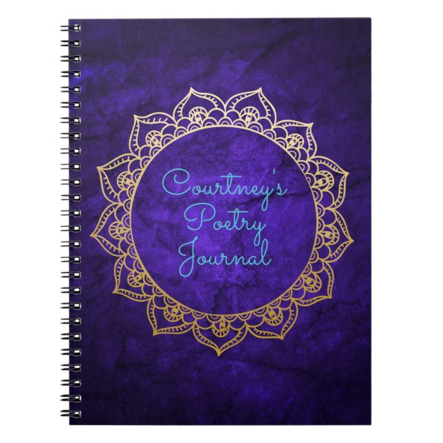 Personalised Poetry Journal with Gold Mandala (Front)