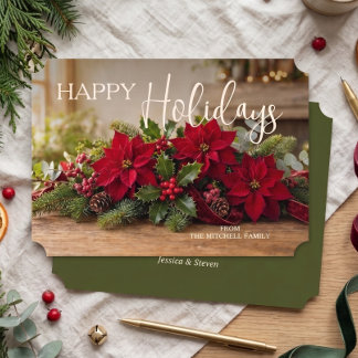Personalised Poinsettia Bouquet Floral Photo Holiday Card