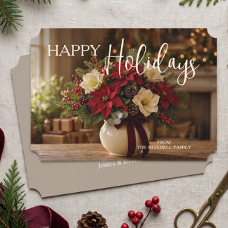Personalised Poinsettia Bouquet Floral Photo Holiday Card