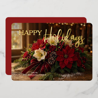 Personalised Poinsettia Bouquet Photo Gold