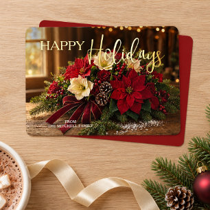 Personalised Poinsettia Bouquet Photo Gold