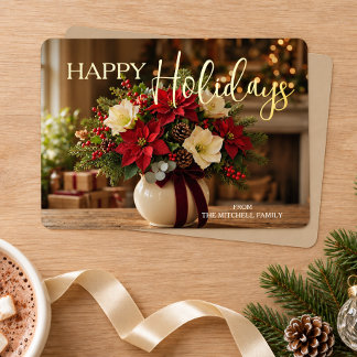 Personalised Poinsettia Bouquet Photo Gold