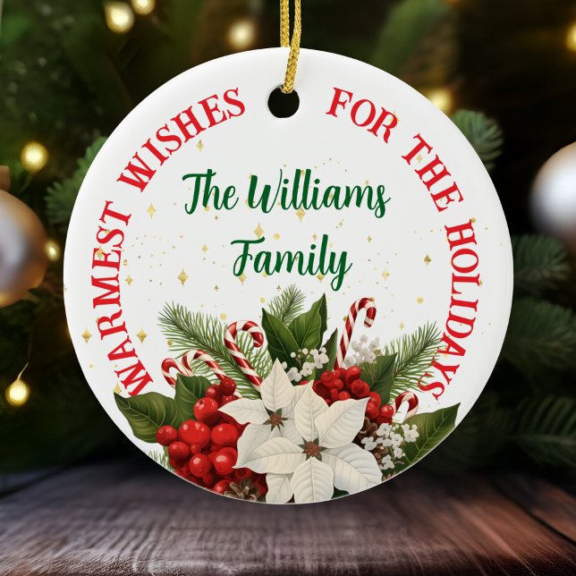 Personalised Poinsettia Ceramic Christmas Ornament (Creator Uploaded)