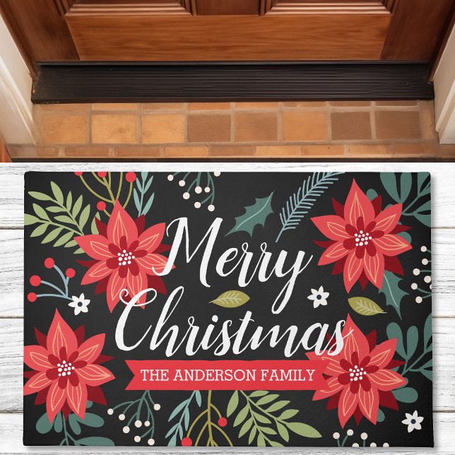 Personalised Poinsettia Christmas Doormat (Creator Uploaded)