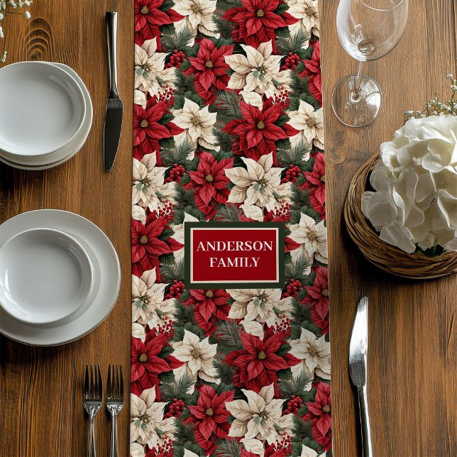 Personalised Poinsettia Runner Chic Holiday Table (Personalized Poinsettia Runner Chic Holiday Table)