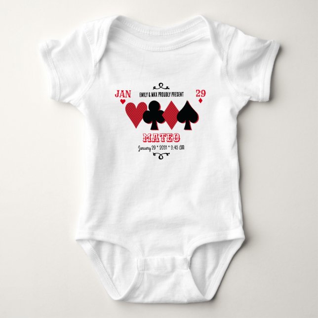 Personalised "Poker Night" Birth Announcement Baby Bodysuit (Front)
