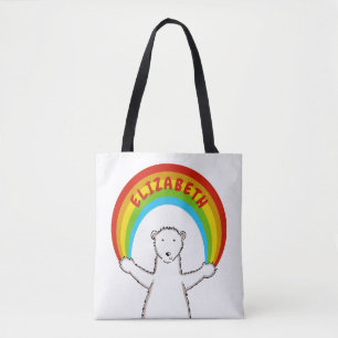 Personalised Polar Bear and Rainbow Tote Bag