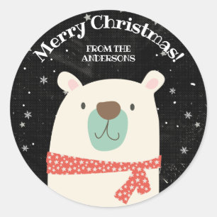 Personalised Polar Bear Christmas Classic Round Sticker
