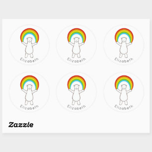 Personalised Polar Bear & Rainbow Classic Round Sticker