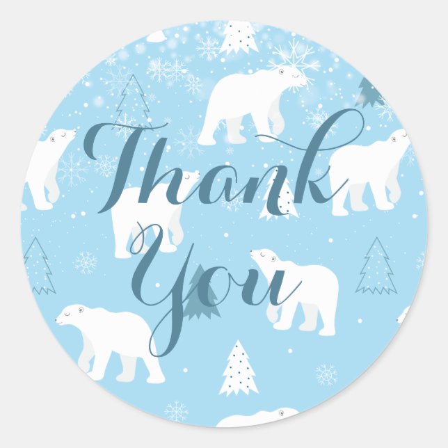 Personalised  Polar Bear Snowflakes Classic Round Sticker (Front)