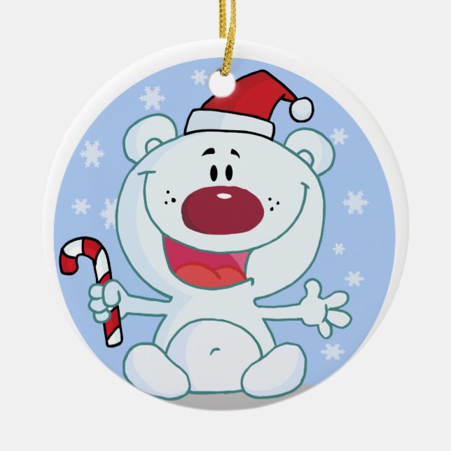 Personalised Polar Bear With Candy Cane Ornament (Front)