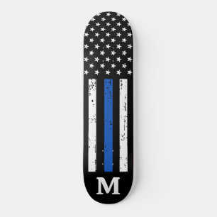 Personalised Police American Flag Thin Blue Line Skateboard