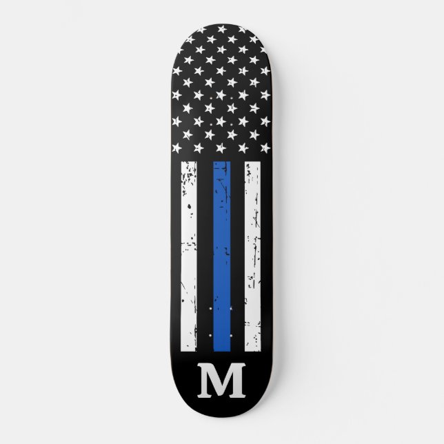 Personalised Police American Flag Thin Blue Line Skateboard (Front)