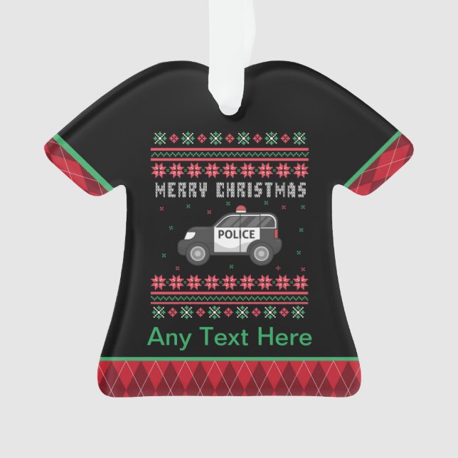 Personalised Police Car Ugly Christmas Ornament (Front)