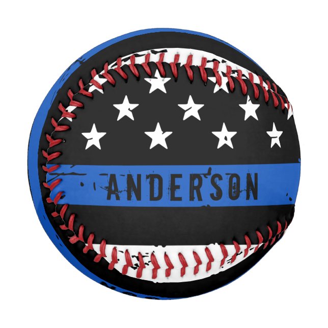 Personalised Police Flag Thin Blue Line Baseball (Front Left)