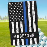 Personalised Police Flag Thin Blue Line Golf Towel<br><div class="desc">Thin Blue Line Police Golf Towel - USA American flag design in Police Flag colours, distressed design . This personalised police golf towel are perfect law enforcement officer gifts, police retirement gifts, police officer gifts. Personalise these police thin blue line golf towel with police officers name. COPYRIGHT © 2020 Judy...</div>
