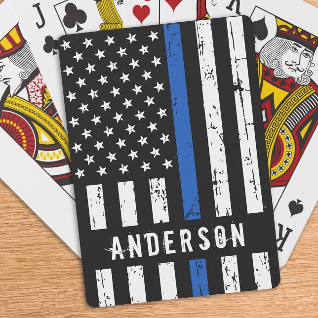 Personalised Police Flag Thin Blue Line Playing Cards (Creator Uploaded)