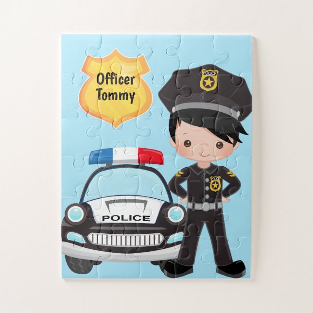 Personalised Police Officer and Patrol Car Kids Jigsaw Puzzle (Vertical)