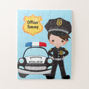Personalised Police Officer and Patrol Car Kids Jigsaw Puzzle