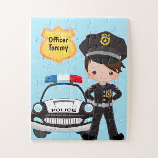 Personalised Police Officer and Patrol Car Kids Jigsaw Puzzle