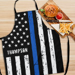 Personalised Police Officer BBQ Thin Blue Line Apron<br><div class="desc">Thin Blue Line Police Apron - USA American flag design in Police Flag colours, distressed design . This personalised police apron is perfect for birthdays, Christmas, police retirement gifts, or fathers day for your police officer. Perfect for all police officers, law enforcement officers and police family and supporters. Personalise with...</div>