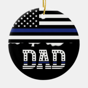 Personalised Police Officer Dad Cop Thin Blue Line Ceramic Tree Decoration