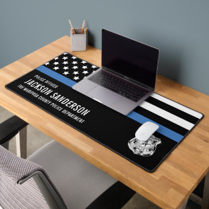 Personalised Police Officer Department Blue Line Desk Mat