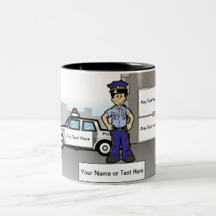 Personalised Police Officer - Male Cartoon Two-Tone Coffee Mug