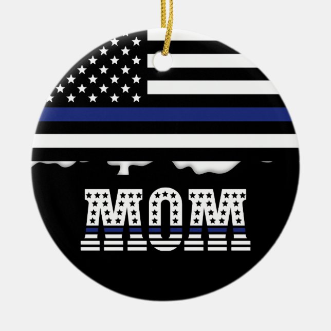 Personalised Police Officer Mum Cop Thin Blue Line Ceramic Tree Decoration (Front)