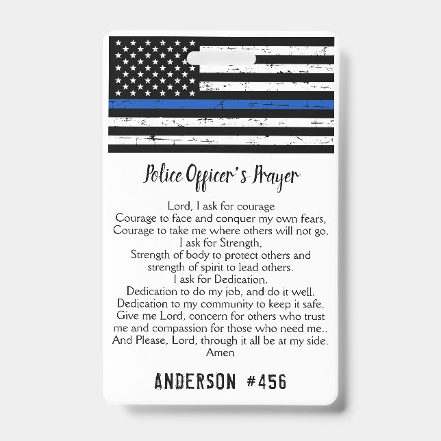 Personalised Police Officer Prayer Thin Blue Line ID Badge (Front)