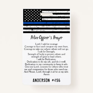 Personalised Police Officer Prayer Thin Blue Line ID Badge