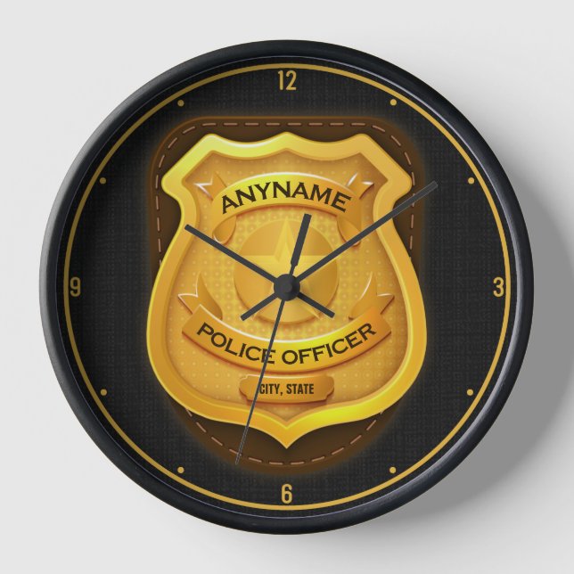 Personalised Police Officer Sheriff Cop NAME Badge Clock (Front)
