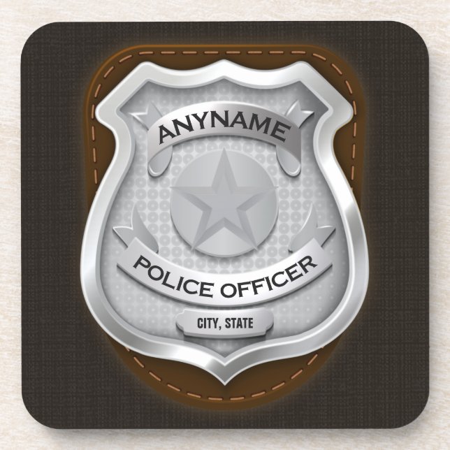 Personalised Police Officer Sheriff Cop NAME Badge Coaster (Front)