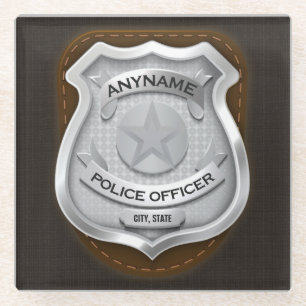 Personalised Police Officer Sheriff Cop NAME Badge Glass Coaster
