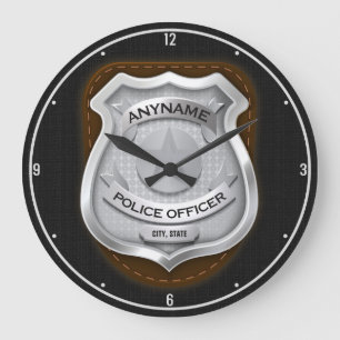 Personalised Police Officer Sheriff Cop NAME Badge Large Clock