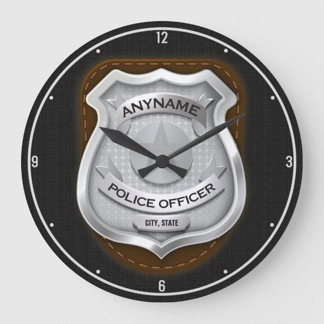 Personalised Police Officer Sheriff Cop NAME Badge Large Clock (Front)