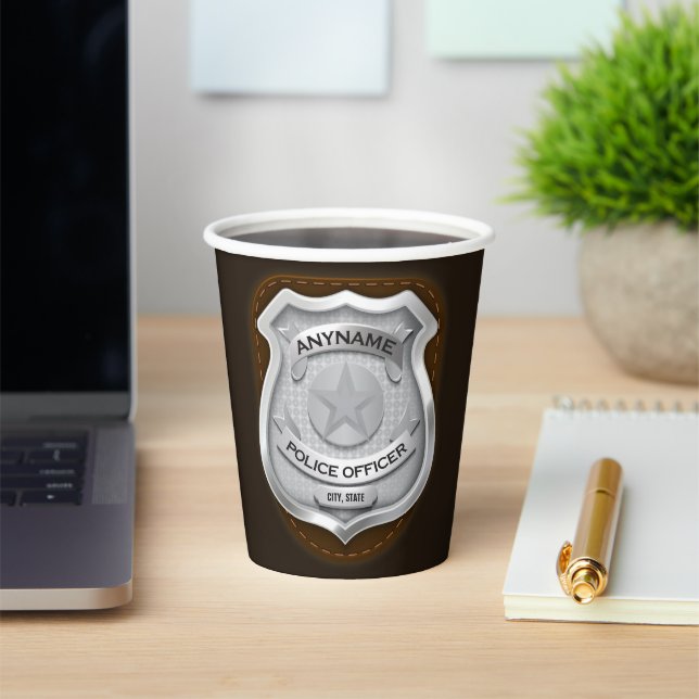 Personalised Police Officer Sheriff Cop NAME Badge Paper Cups (Insitu)