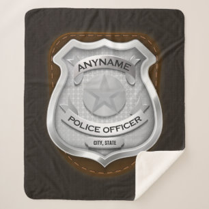 Personalised Police Officer Sheriff Cop NAME Badge Sherpa Blanket
