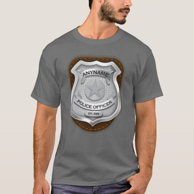 Personalised Police Officer Sheriff Cop NAME Badge T-Shirt (Front)