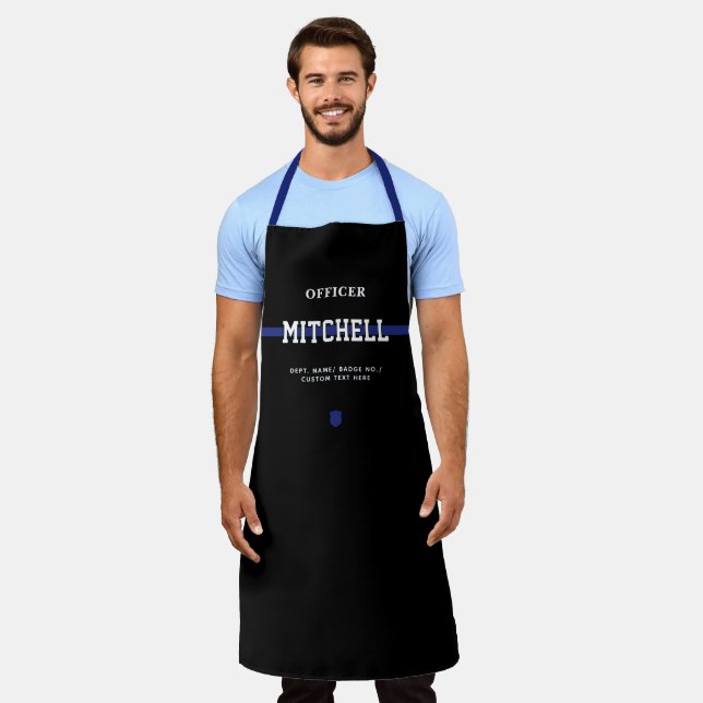 Personalised Police Officer Thin Blue Line Apron (Worn)