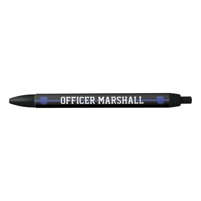 Personalised Police Officer Thin Blue Line Black Ink Pen (Front)