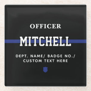 Personalised Police Officer Thin Blue Line Glass Coaster